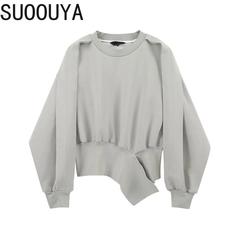 

[SUOOUYA] Women Irregular Hem Hoodies Asymmetry Gray Sweatshirt Top Loose Short Loog Sleeve Hoodies Pollover New Coat Women 2021