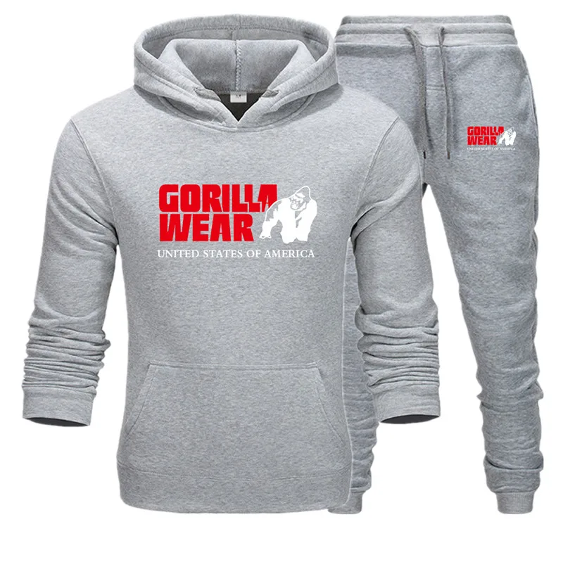 

2019 GORILLA WEAR Hot Sale Men's Sets Hoodie+pants Two Pieces Sets Casual Tracksuit Male Casual Fitness Tracksuit men