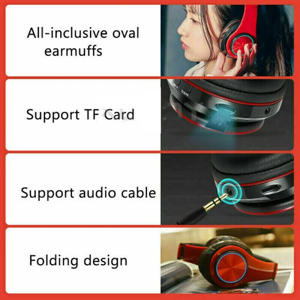 B39 bluetooth V5.0 headphones wireless Portable Folding Support TF Card Built-in FM mp3 player With LED Colorful Lights | Электроника