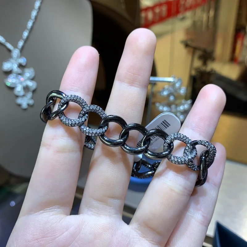 

Brand 1:1High Quality Bracelet Copper Black and Rose Gold Zircon Link Chains for Women Luxury Brand Fashion Jewelry