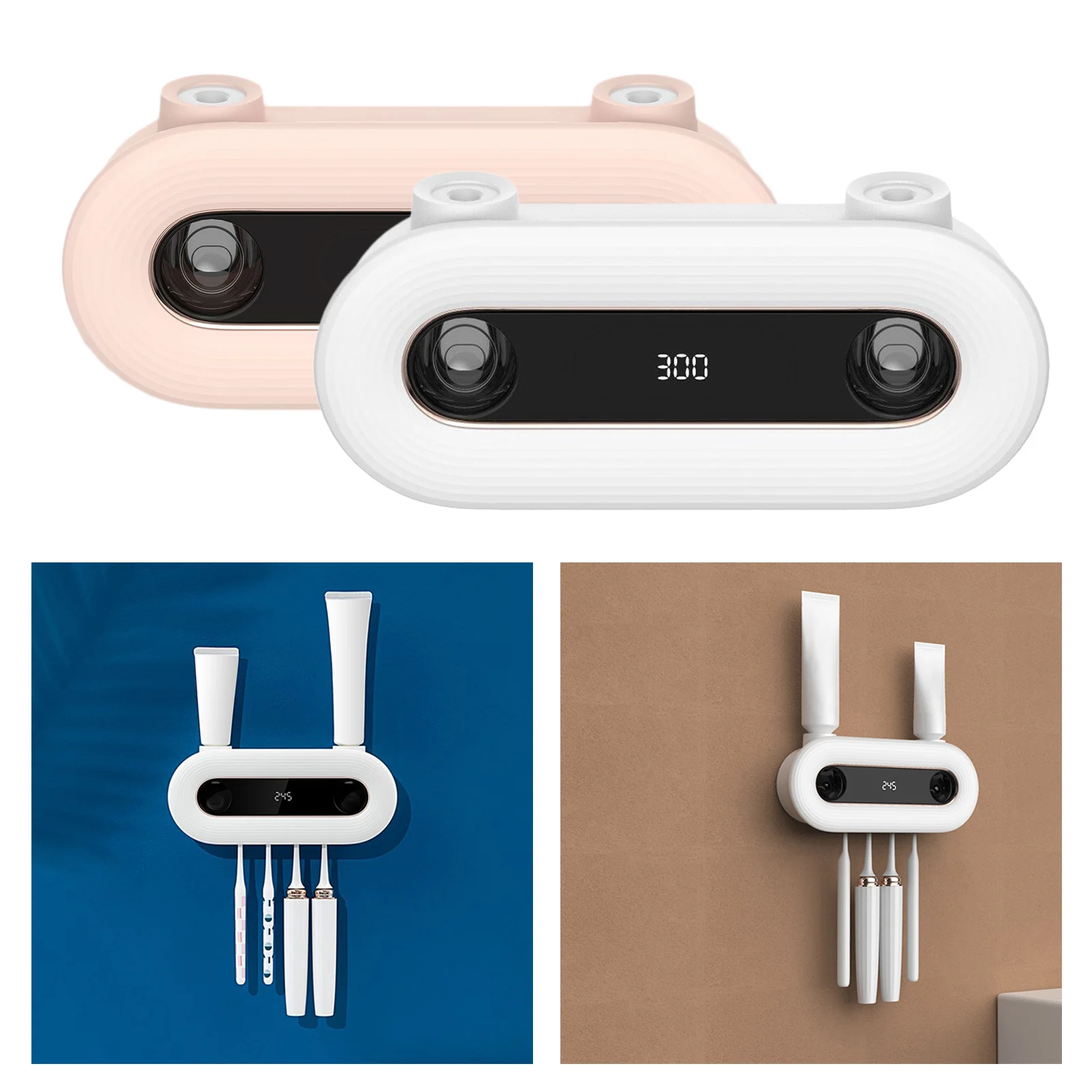 

UV Toothbrush Sanitizer Holder Organizer Wall Mounted with Back Stickers 300s Timing for Men Women Baby Family Bathroom Toilet