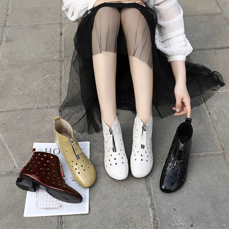 Женские ботильоны из натуральной кожи дышащие полусапожки с вырезами лето 2020 |