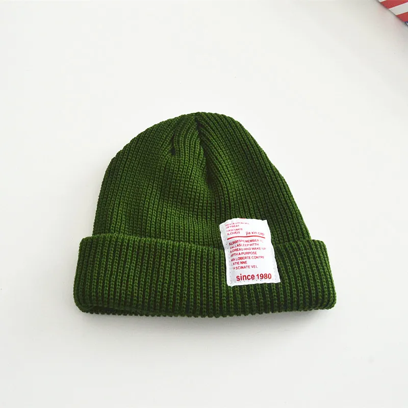 Dark Green Детские трикотажные Beanie Hat Baby Мальчики Девочки Карамельный цвет головным убором детская осень-зима теплые теплая шапка Мягкие Твердые крышки Muts для От 2 до 8 лет - Цвет: Dark Green