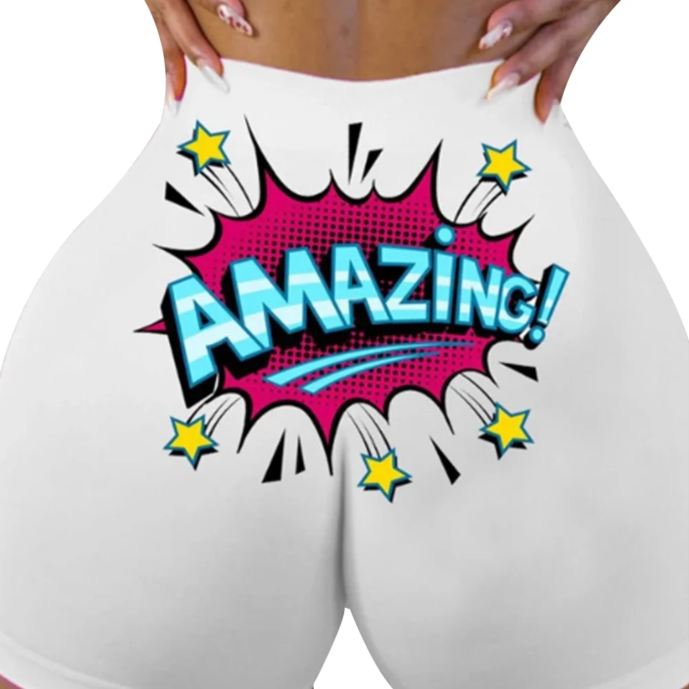 

Women Summer Outwear Multi-Style Sexy Bright Color Hot Booty Shorts with Cartoon Words Printing for Young Girls