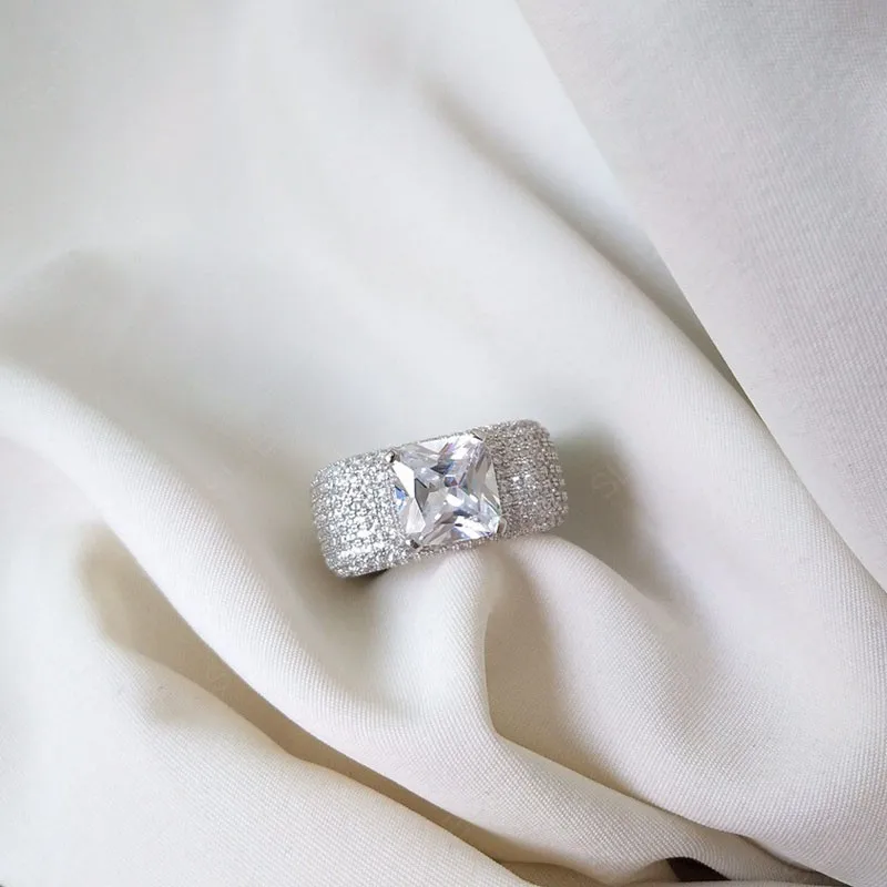 Женское широкое кольцо SLJELY из стерлингового серебра 925 пробы с квадратным