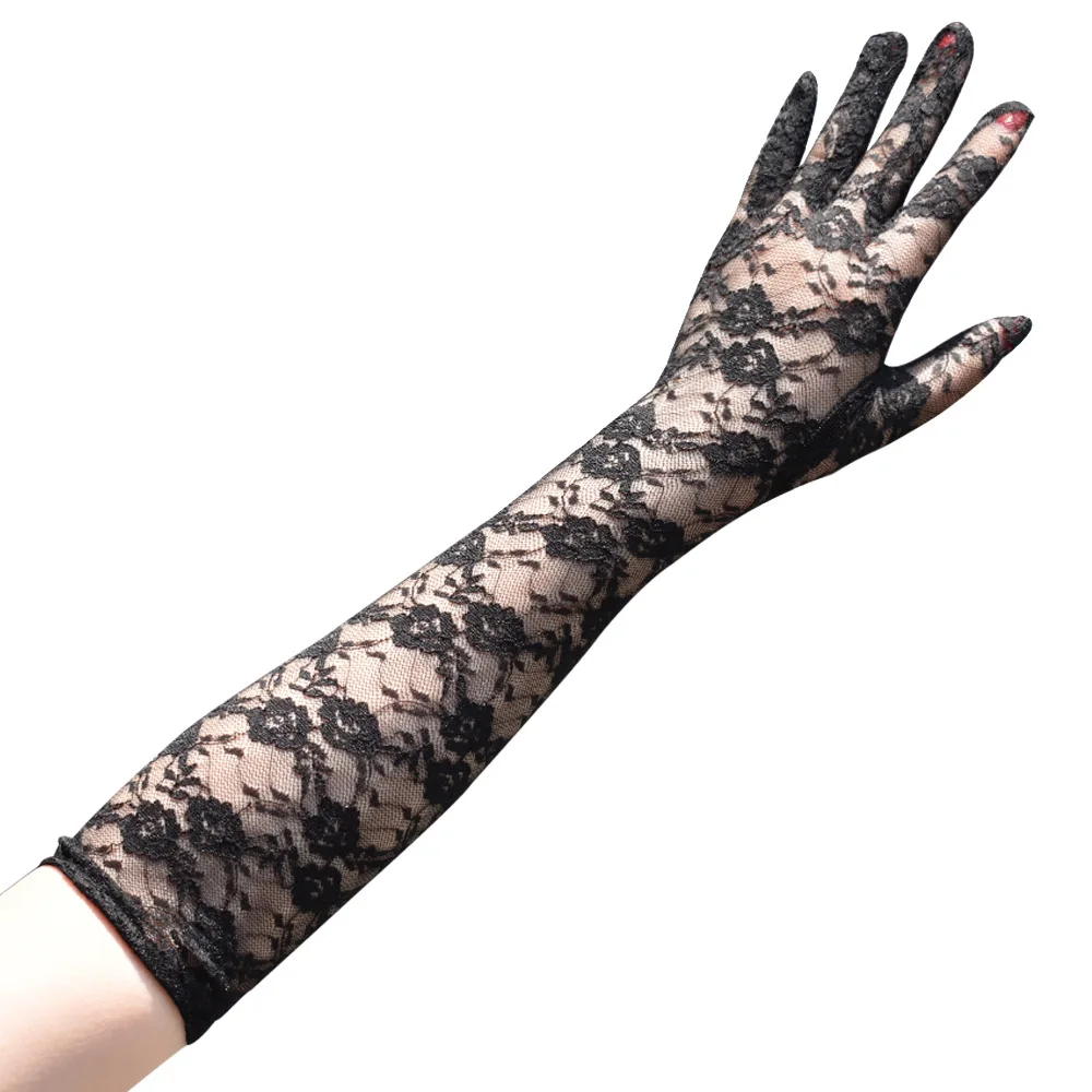 Женские летние тонкие кружевные перчатки, длинные перчатки 43 см с защитой от УФ лучей для вождения и езды