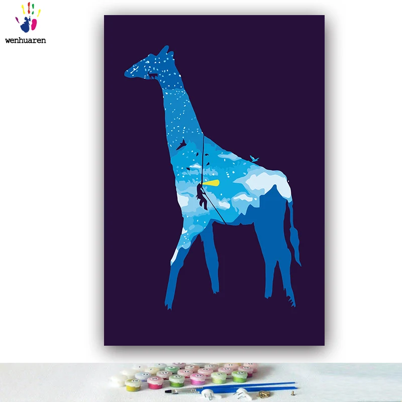 Сделай Сам картинки для раскраски по номерам с цветами небо Жираф силуэт Картина