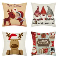 christmas pillow cover 18x18 inche cartoon christmas deer red linen pillowcase home decorative cushion cover xmas pillow cover