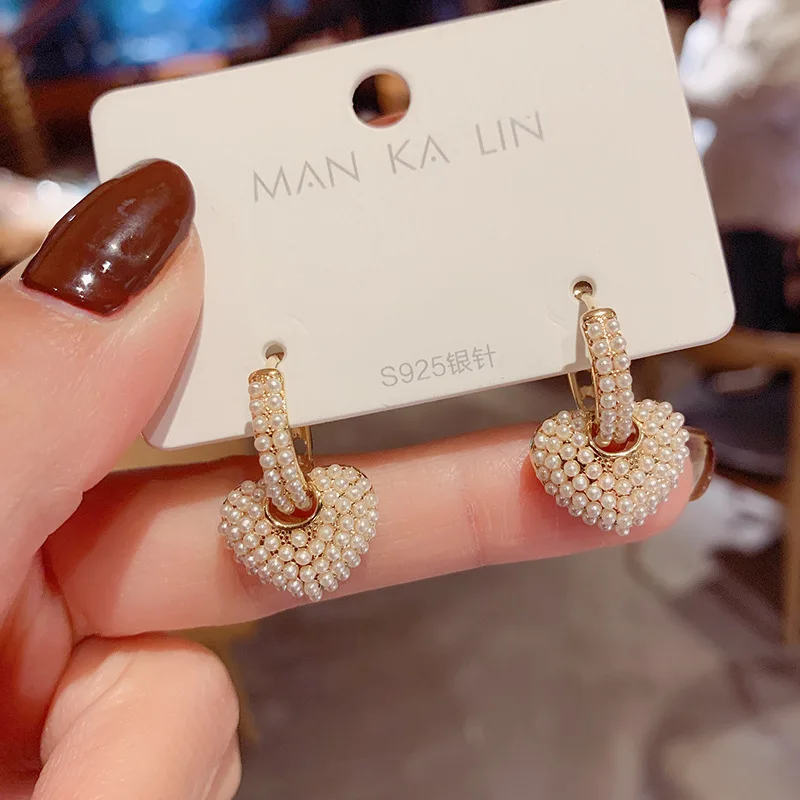 

Women's Earring Heart Pearl Earrings For Women Bohemian Fashion Gold Color 2022 Hoop Earrings Wholesale Jewelry