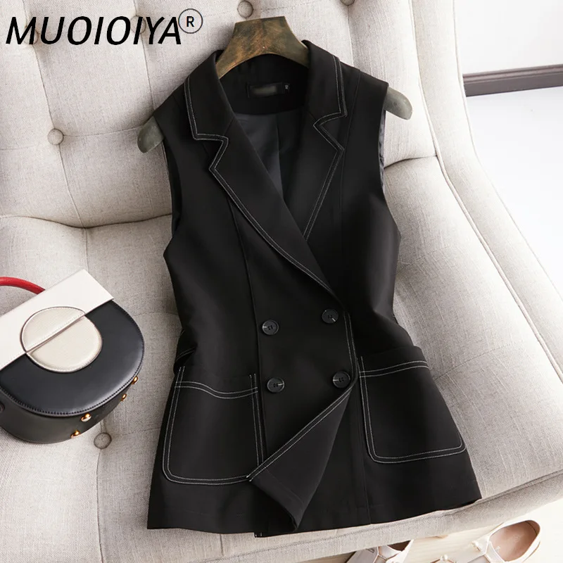 

Женский винтажный двубортный жилет без рукавов, черный офисный Топ, верхняя одежда для осени