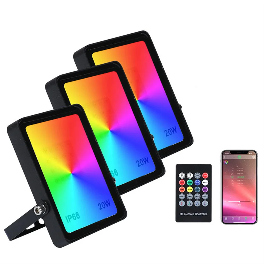 

Светодиодный прожектор с дистанционным управлением, умное уличное освещение с поддержкой Bluetooth, 20 Вт, 40 Вт, 60 Вт, RGB, для украшения сада, дорож...