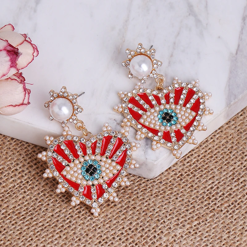 juran 2022 brand hot colorful crystal heart shaped drop dangle earrings for women charm maxi statement pendant earrings jewelry free global shipping