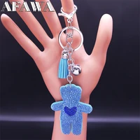 2022 fashion blue tassel crystal boy keychain for womenmen bag accessories jewelry llaveros mujer k22s01