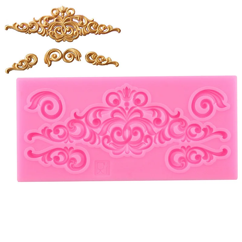 

3D European Baroque Reel Embossed Silicone Mold Baking Tool Fondant Chocolate Mold Paper Cup Cake Frame cake decorating tools