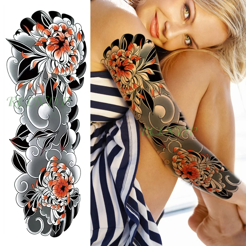 

Waterproof Temporary Tattoo sticker big flower wave pattern old fasion full arm fake tatto flash sleeve tatoo for men women