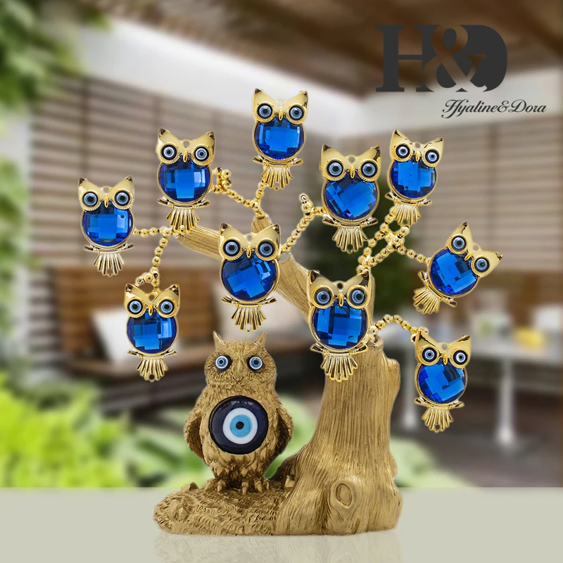 H& D голубое сглаза дерево для защиты Золотая Сова Форма Дерево фэншуй украшение для дома подарок на удачу образец Рождественский подарок Смола