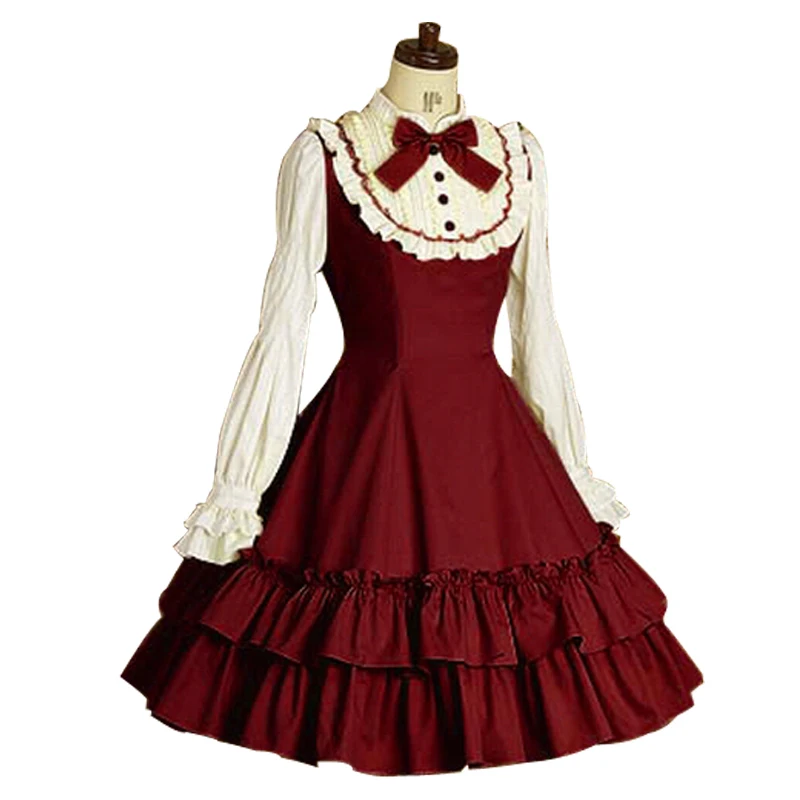 Платье Palace Vintage Sweet Lolita из хлопка с кружевными рукавами на фестиваль, косплей, готическую викторианскую вечеринку или летнюю девушку-служанку.