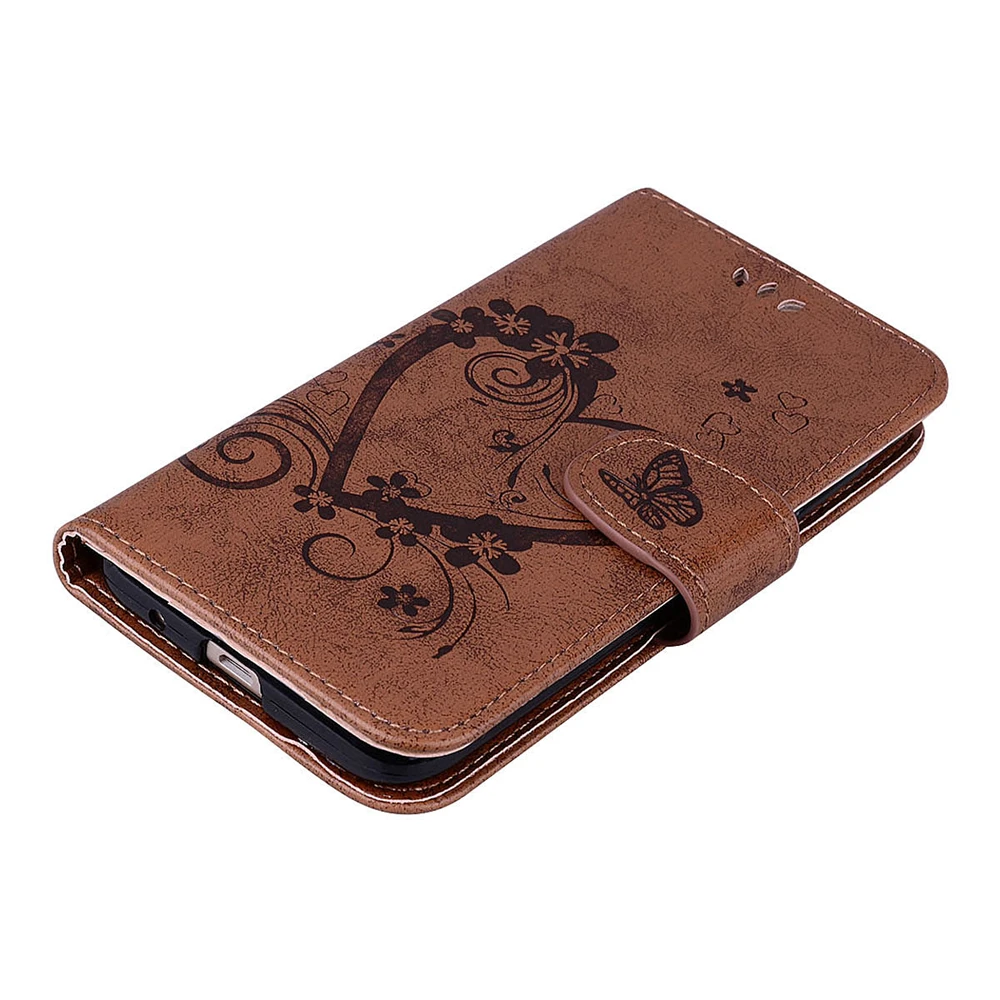 Магнитный чехол-бумажник в стиле ретро с изображением цветов и сердечек кожаный