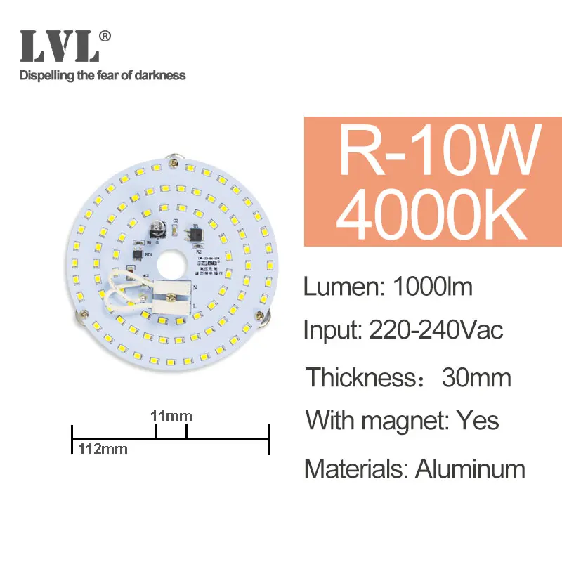R-10W-4000K Светодиодный модуль светильник 220V 230V 240V 6W 10W 18W 25W 40W магнитное заменить лампы для проектора светильник ing источник для модернизации потолочный светильник - Цвет: R-10W-4000K