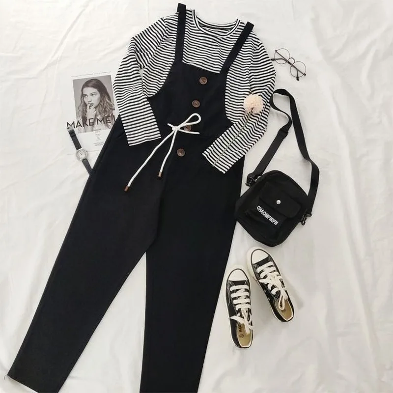 

Jumpsuits Women Spring New Drawstring Cargo Straight Trousers Large Size Streetwear Ulzzang Casual Overall Womens Fashion Cute