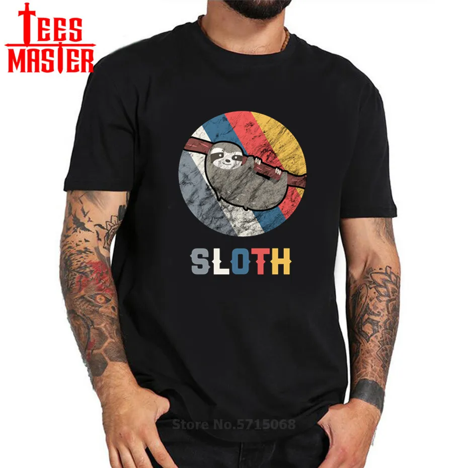 Винтаж Ретро Ленивец с забавным мультипликационным принтом Футболка длинным