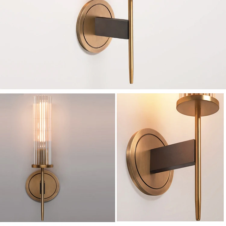Современный светодиодный настенный светильник из латуни бра в рубчик со стеклом