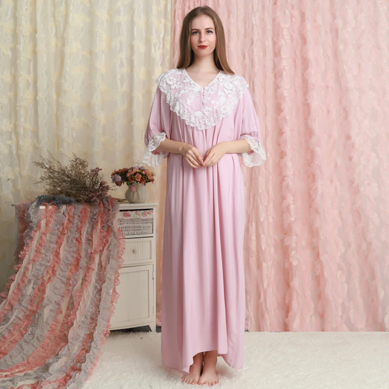 

Nightgown Cotton lace Sleepwear Ladies Women Summer Women Sleepwear Long Dress Loose