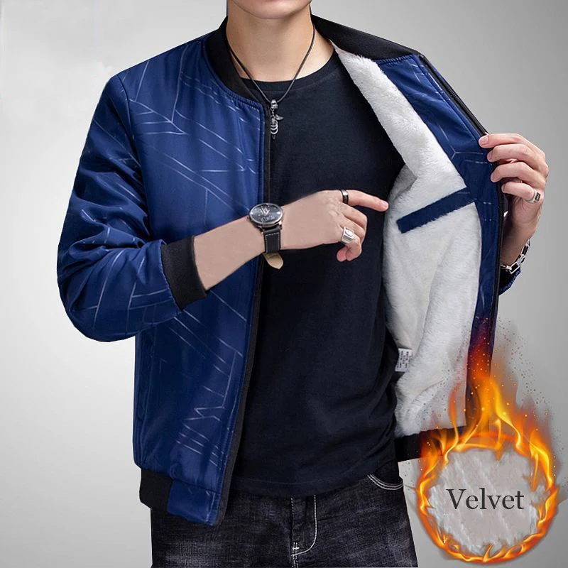 Casual Jacket Men Winter Velvet Thick Autumn Outerwear Mens Jackets Coats Male Jacket Men's Clothing Brand Size M-4XL HOWDFEO