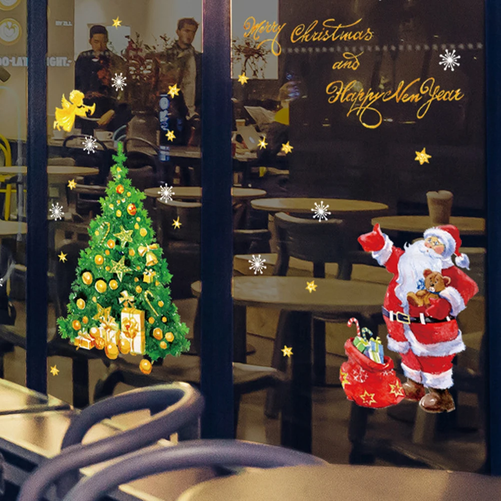 Наклейки на стену рождественские украшения подарки Санта-Клаус дерево