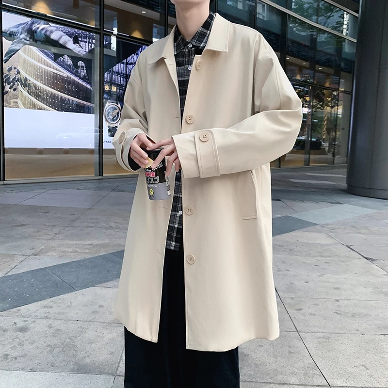 2021 autumn Hong Kong fashion men's mid-length windbreaker ins Korean version of all-match jacket fashion trend