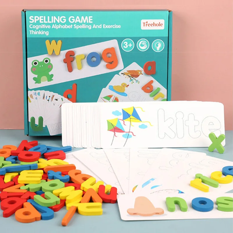 

Children Puzzle Wooden Toys Spelling Word Kids Letter Games Kindergarten Teaching Aids English Alphabet Bebe Educational