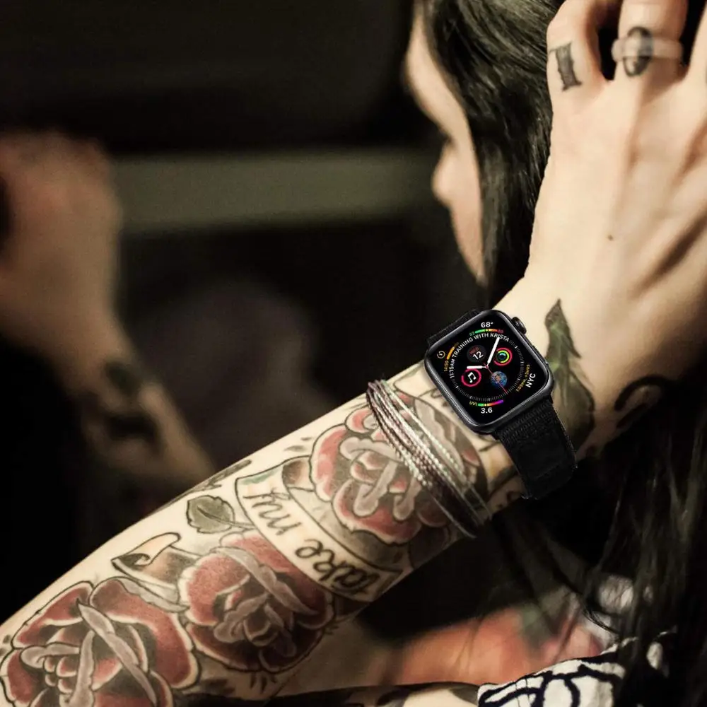 

Genunie Nylon & Leather Watchband for iWatch Apple Watch SE Series 6 5 4 3 2 1 44/42/40/38mm Band Hook & Loop Strap Wristband