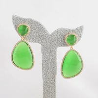 green faceted opal crystal inlay stud earrings