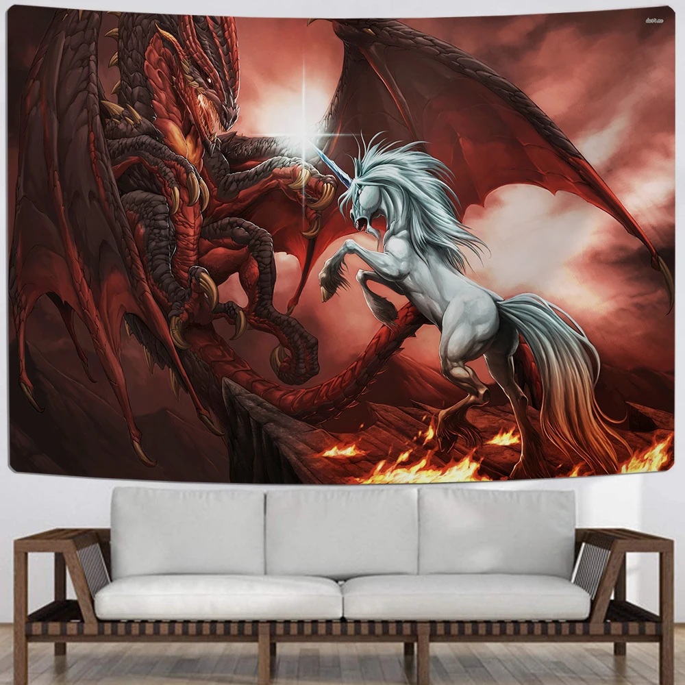 Настенный гобелен в китайском стиле с изображением красного дракона | Дом и сад