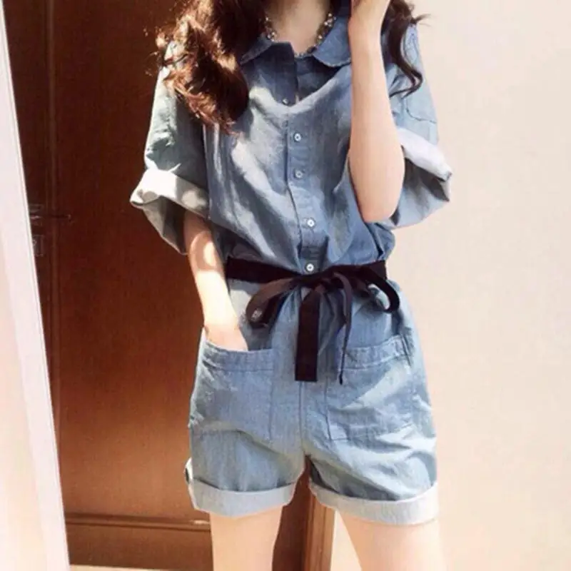 MISSKY Women's Jumpsuit Spring and Summer Loose High Waist Wide Leg Shorts Denim For Female New | Женская одежда