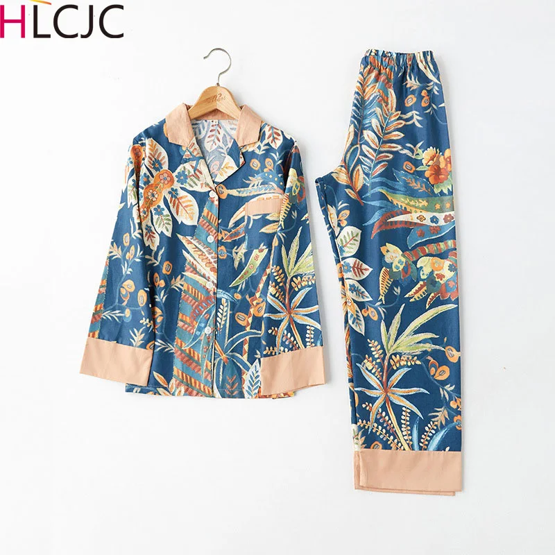 Осенний пижамный комплект в винтажном стиле Женский хлопковый трехцветный