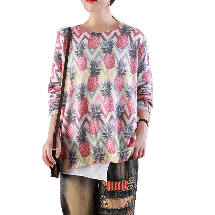 Осенний свитер женские вязаные свободные пуловеры 2019 новые модные топы с круглым