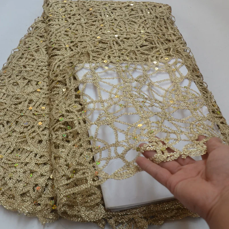 3 цвета (5 ярдов/шт) Высококачественная золотистая африканская кружевная ткань из