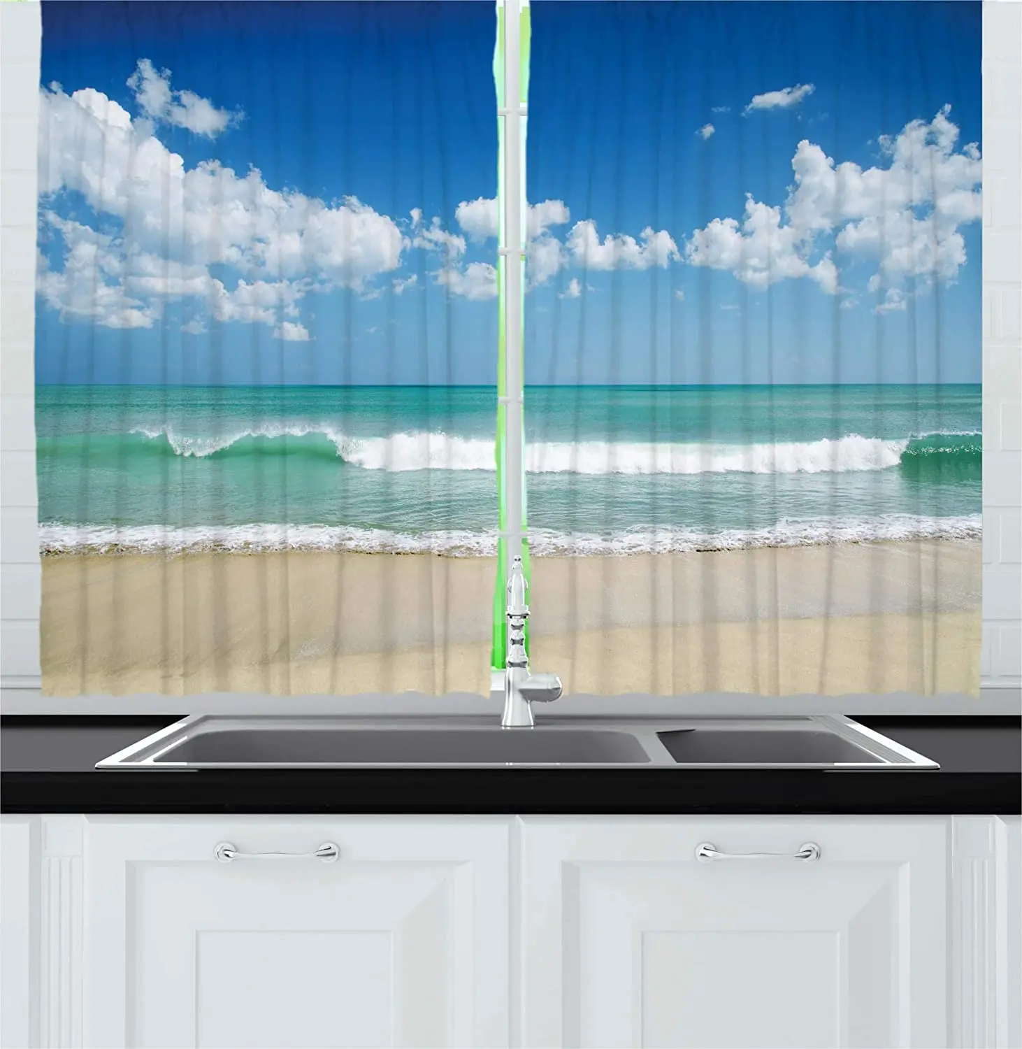 Современные занавески для кухни песчаный пляж с открытым пейзажем на острове