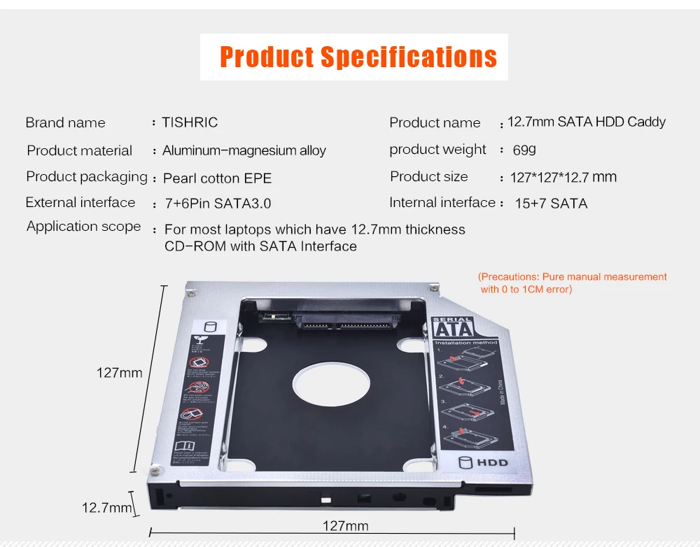 Tishric алюминиевый Универсальный 2-й Hdd Caddy 12,7 мм SATA 3,0 адаптер отсек жесткий диск Корпус для ноутбука DVD-ROM cd-rom Optibay