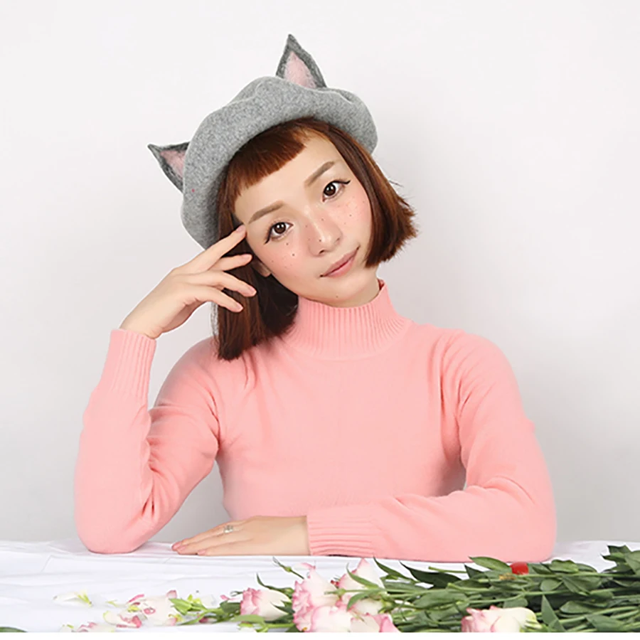 Повседневная шерстяная шапка ручной работы с милыми кошачьими ушками