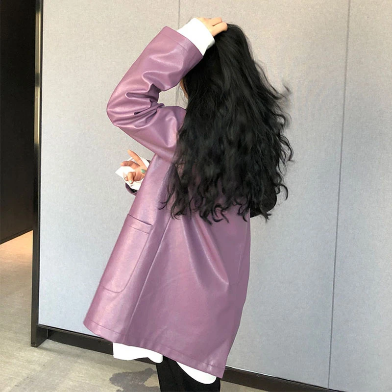 Куртка женская кожаная с большими карманами элегантная Верхняя размера плюс из