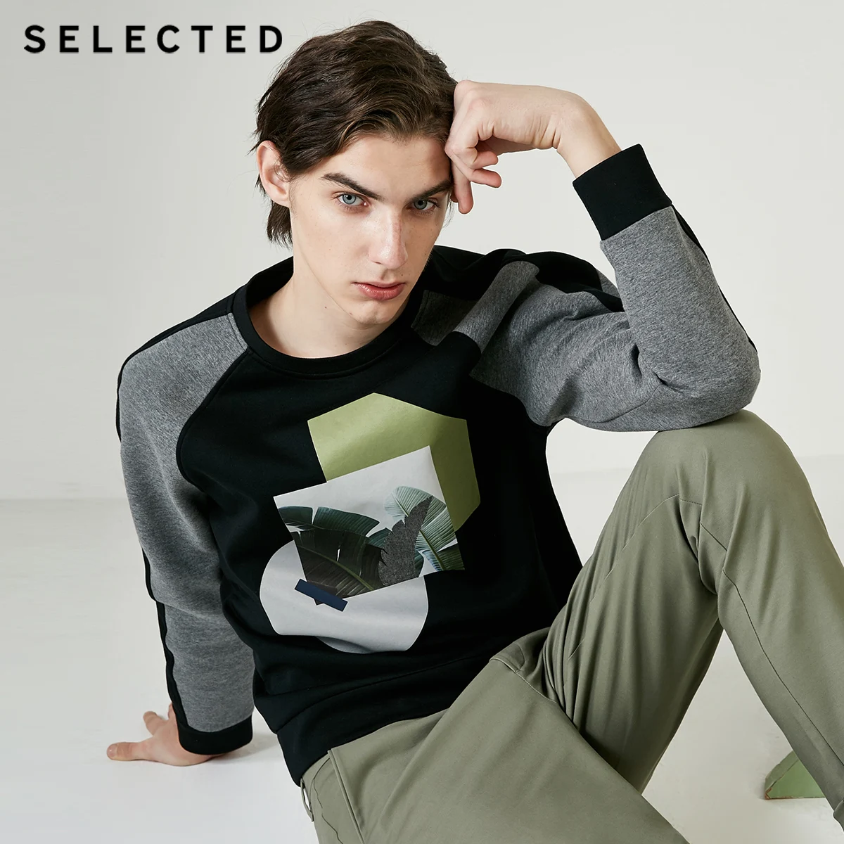 Мужская толстовка с принтом и длинными рукавами круглым вырезом | 41914D530|