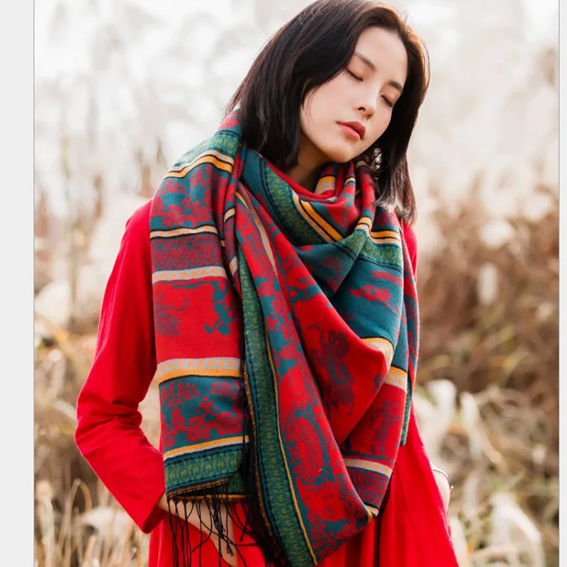 Шарф женский зимний с подсолнухами двусторонний кашемировый шарф в Корейском