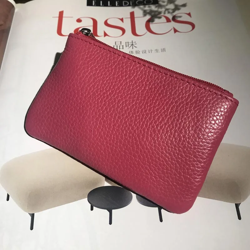 Rose Red Ультратонкий мини-кошелек для монет из натуральной кожи, многофункциональный кошелек для ключей на молнии, монета с изображением женщины, кошелек для карт, брелок для ключей - Цвет: Rose Red