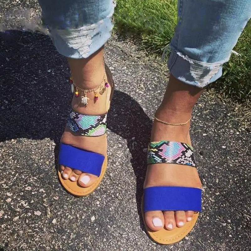 

Summer Slippers Women Slippers Outdoor Casual Beach Sandals 2021 New double-layer Leather Printed Flat Non-slip Durable Slippers