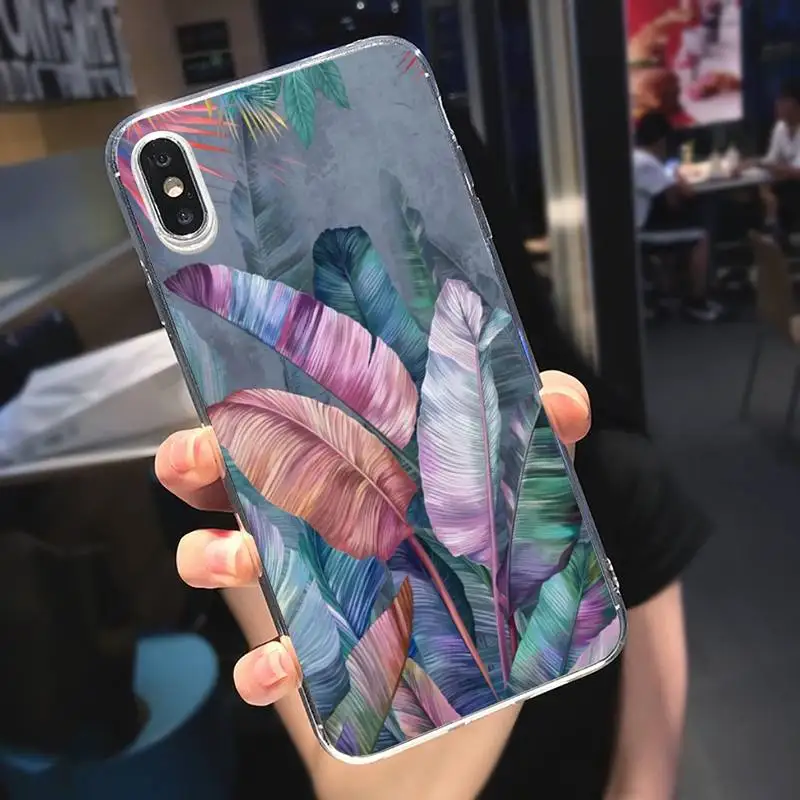 

Vintage Feuilles de Bananier Phone Case Transparent for iPhone 6 7 8 11 12 s mini pro X XS XR MAX Plus