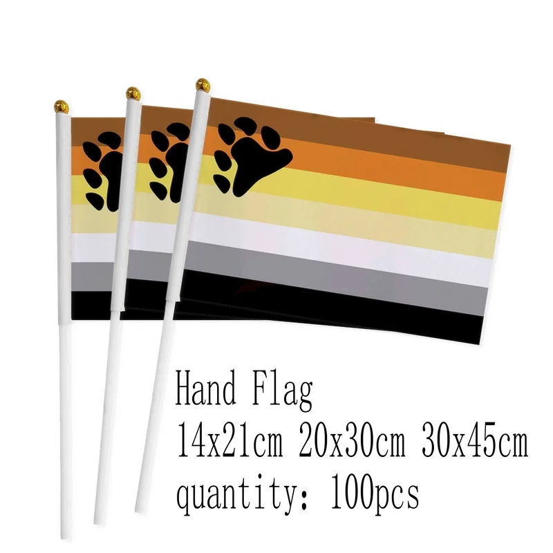 

zwjflagshow lgbt hand flagpole 14x21cm 100pcs polyester LGBTQIA bear brotherhood gay pride hand Flag with plastic flagpole