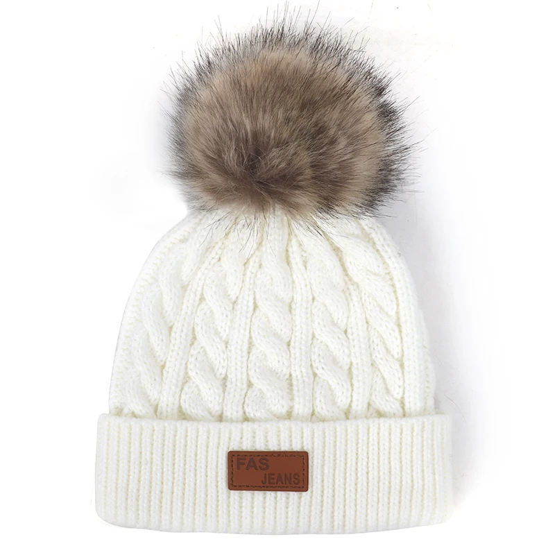 Новинка 2019 детская зимняя шапка из искусственного меха бини с помпонами и ушками