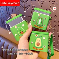 cartoon avocado kiwi creative mobile phone holder keychain ring pendant female portable vanity mirror car leather bag ornament